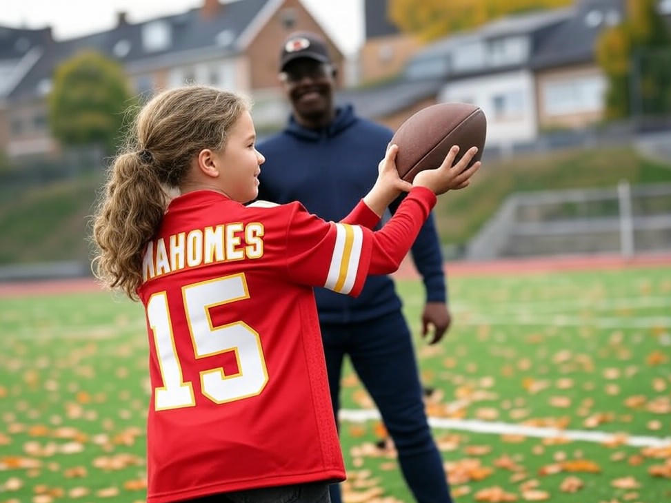 Børne NFL trøjer inspirerer pige til at kaste bold med far på Aarhus-bane.